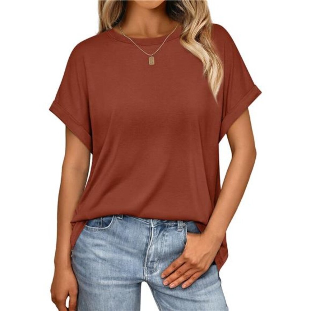 Womens Summer Tops Outfits Spring Casual Dressy T Shirts Workout Brick Red